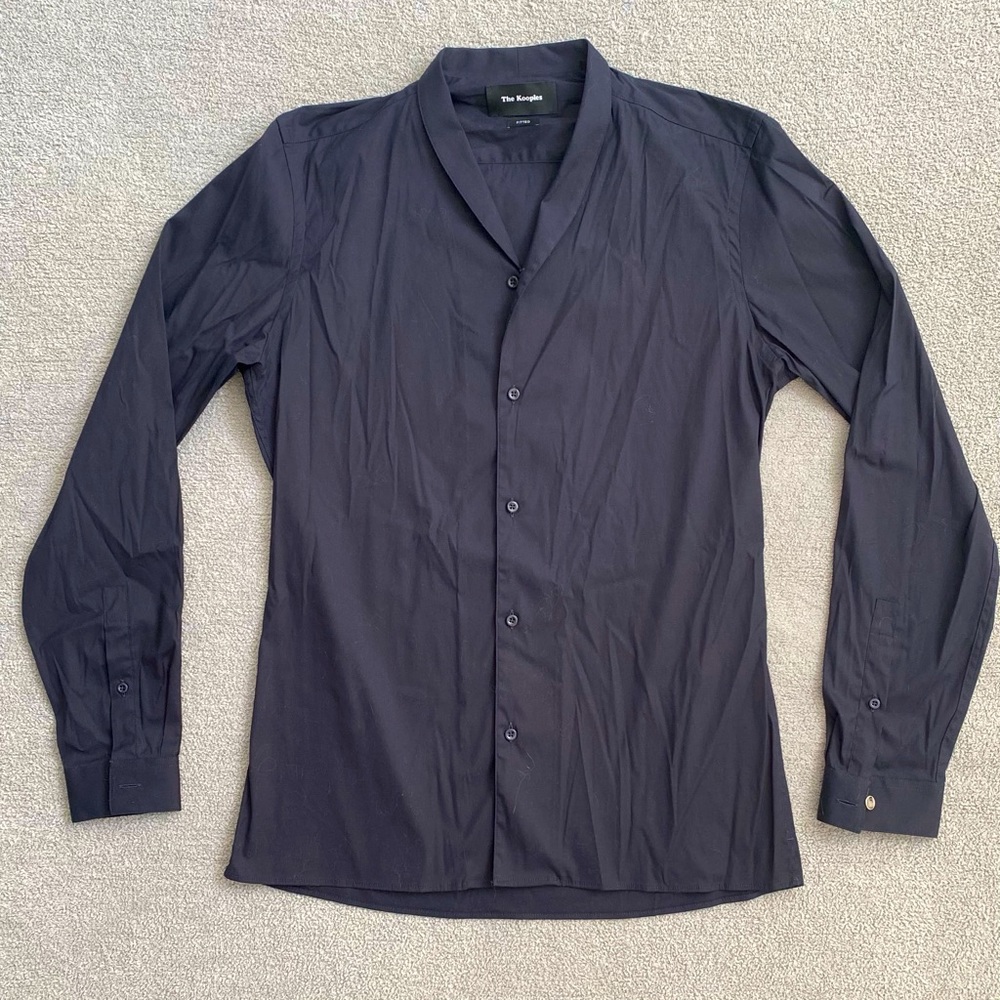 The Kooples Collared Button Down Dress Shirt Fitted Navy